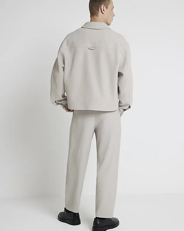 River Island Ecru tapered fit plisse smart trousers< Trousers