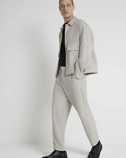 River Island Ecru tapered fit plisse smart trousers< Trousers