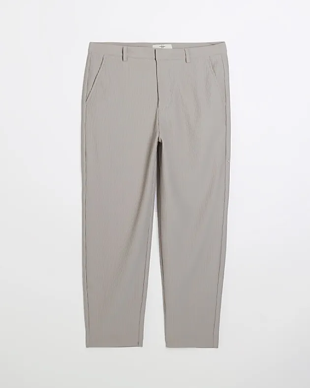 River Island Ecru tapered fit plisse smart trousers< Trousers