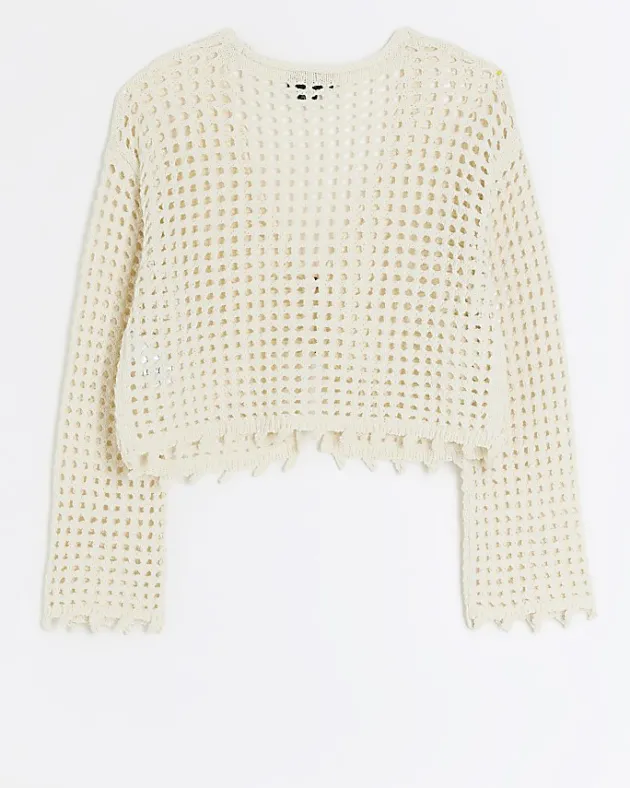 River Island Girls beige crochet cardigan< Jumpers & Cardigans