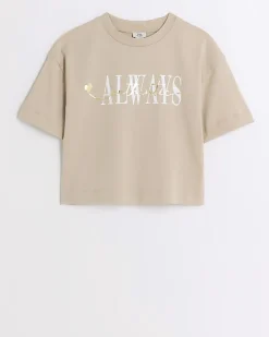 River Island Girls beige graphic crop t-shirt< Tops & T-shirts