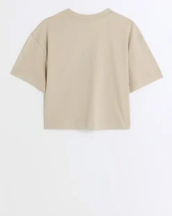 River Island Girls beige graphic crop t-shirt< Tops & T-shirts