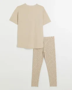 River Island Girls beige graphic t-shirt and leggings set< Sets & Outfits