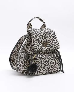River Island Girls Beige Leopard Utility Backpack< Bags & Purses