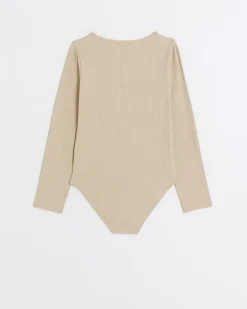 River Island Girls beige long sleeve ribbed bodysuit top< Tops & T-shirts