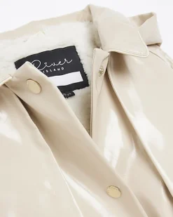 River Island Girls beige PU hooded trench coat< Coats & Jackets
