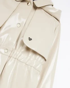 River Island Girls beige PU hooded trench coat< Coats & Jackets