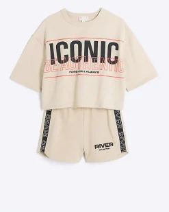 River Island Girls beige RI Active t-shirt and shorts set< Sets & Outfits