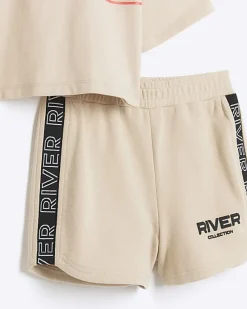 River Island Girls beige RI Active t-shirt and shorts set< Sets & Outfits