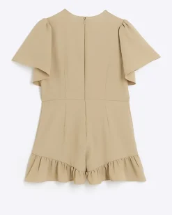 River Island Girls beige short sleeve belted playsuit< 9 - 12 Yrs
