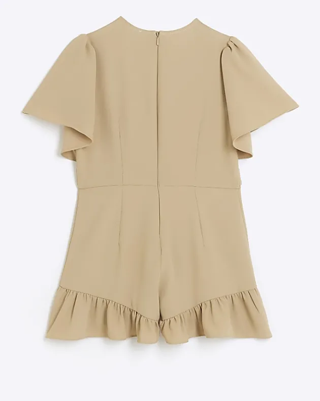 River Island Girls beige short sleeve belted playsuit< 9 - 12 Yrs