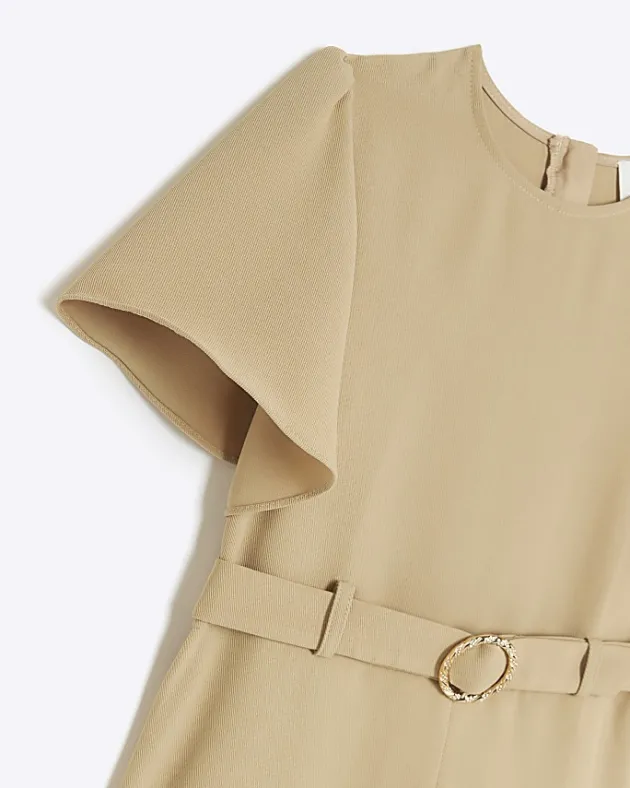 River Island Girls beige short sleeve belted playsuit< 9 - 12 Yrs