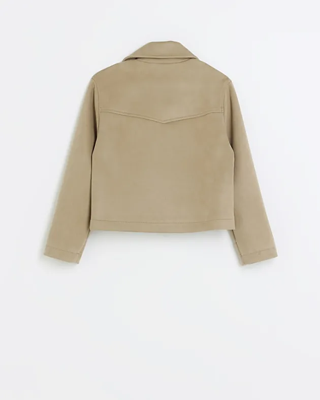 River Island Girls beige suedette biker jacket< Coats & Jackets