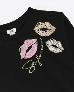River Island Girls lips graphic crop t-shirt< Tops & T-shirts