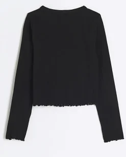 River Island Girls rib lettuce hem long sleeve top< Tops & T-shirts