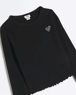 River Island Girls rib lettuce hem long sleeve top< Tops & T-shirts