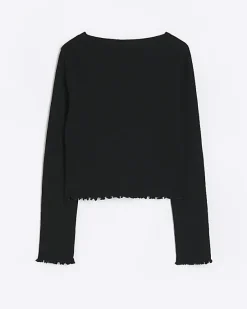 River Island Girls rib lettuce hem long sleeve top< Tops & T-shirts