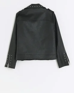 River Island Girls studded faux leather biker jacket< Coats & Jackets
