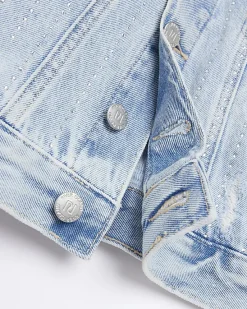 River Island Girls diamante studded denim jacket< Coats & Jackets