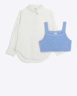 River Island Girls Embellished Knit Top and Shirt Set< Sets & Outfits