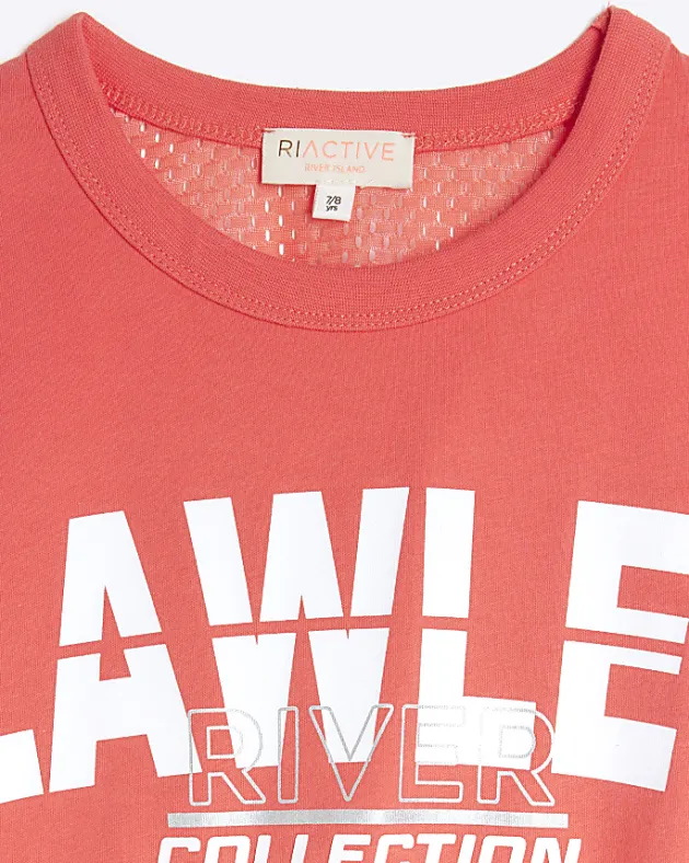 River Island Girls coral RI Active mesh back crop t-shirt< Tops & T-shirts