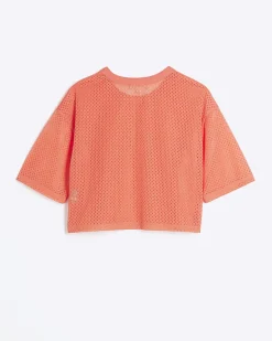 River Island Girls coral RI Active mesh back crop t-shirt< Tops & T-shirts