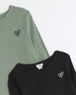 River Island Girls green lettuce hem top 2 pack< Multipacks