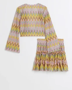 River Island Girls orange chevron top and skirt beach set< Sets & Outfits