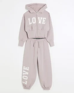 River Island Girls pink graphic hoodie and joggers set< Sets & Outfits