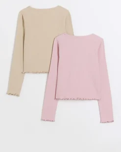 River Island Girls lettuce hem long sleeve top 2 pack< Multipacks