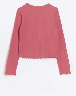River Island Girls long sleeve lettuce hem rib top< Tops & T-shirts