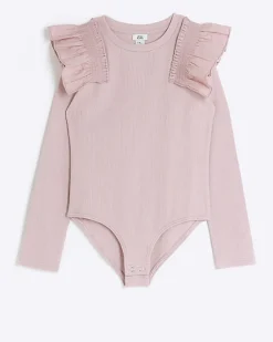 River Island Girls Long Sleeve Rib Frill Bodysuit< Tops & T-shirts