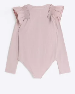 River Island Girls Long Sleeve Rib Frill Bodysuit< Tops & T-shirts