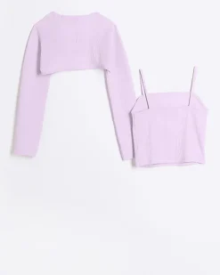 River Island Girls pink ribbed cardigan and cami top set< Sets & Outfits