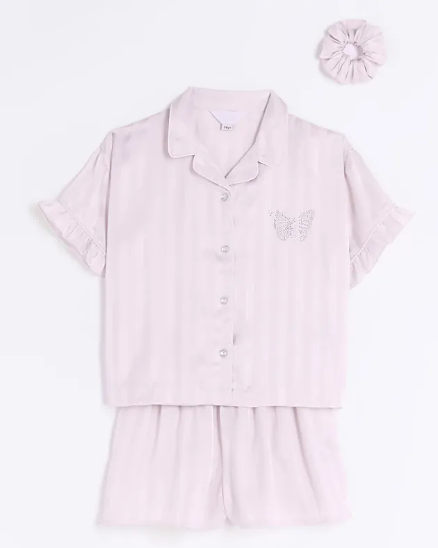 River Island Girls satin stripe short pyjama set< 13 - 16 Yrs