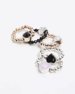 River Island Girls silver stretch heart rings 5 pack< Accessories & Jewellery