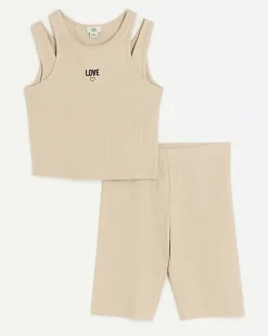 River Island Girls stone rib double strap tank top set< Sets & Outfits
