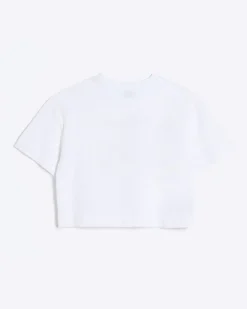 River Island Girls embossed cropped graphic t-shirt< Tops & T-shirts