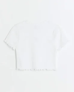 River Island Girls embroidered logo crop t-shirt< Tops & T-shirts