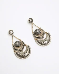 River Island Gold Antique Ethnic Drop Earrings< Jewellery