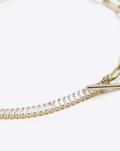 River Island Gold Chain Stone Necklace< Jewellery