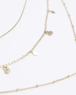River Island Gold charm multirow necklace< Jewellery
