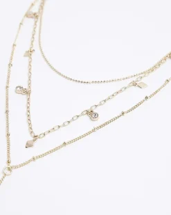 River Island Gold charm multirow necklace< Jewellery