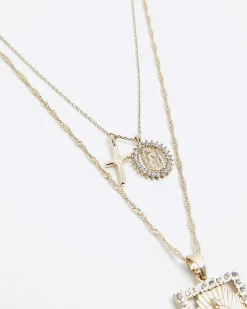 River Island Gold Coin and Charm Necklace< Jewellery