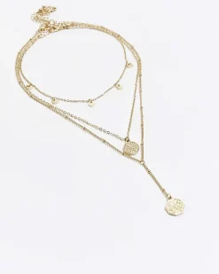 River Island Gold Coin Multirow Necklace< Jewellery