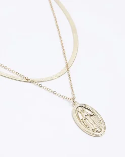 River Island Gold Coin Multirow Necklace< Jewellery