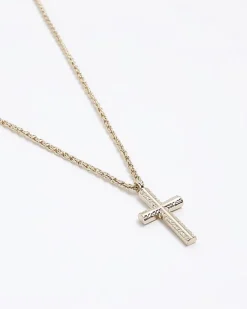River Island Gold Colour Cross Pendant Necklace< Jewellery & Watches