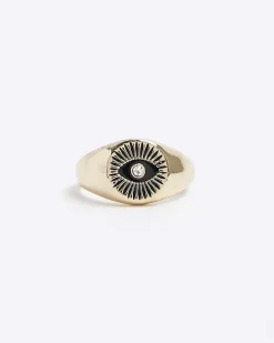 River Island Gold Colour Eye Signet Ring< Jewellery & Watches
