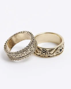 River Island Gold colour floral ring multipack< Jewellery & Watches