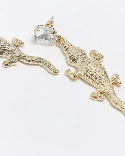 River Island Gold Crocodile Earrings< Jewellery